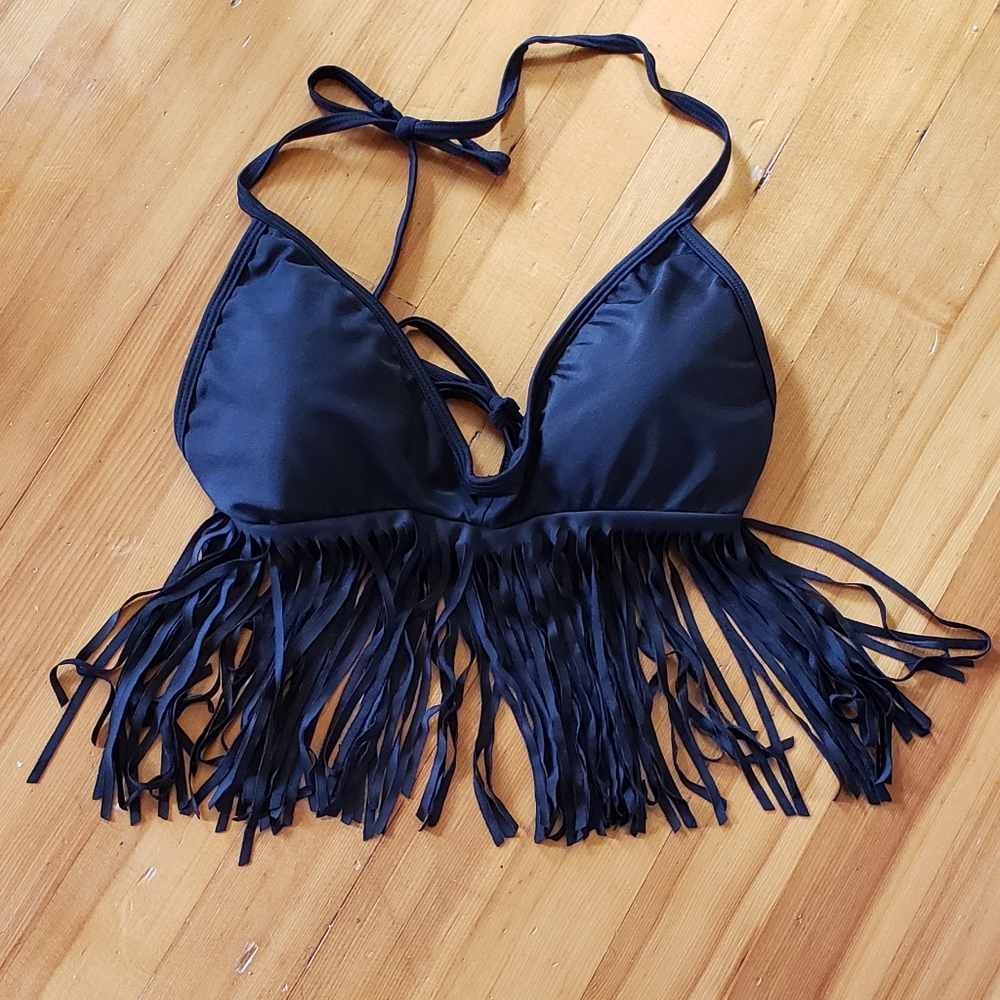 NWOT Cloris Murphy Black Tassel Halter Bikini Top